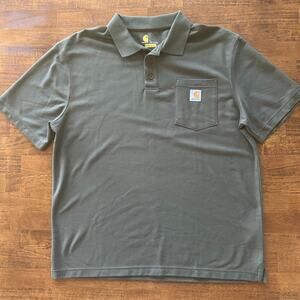 Carhartt men’s hunter Green casual minimalist polo shirt size large ￼